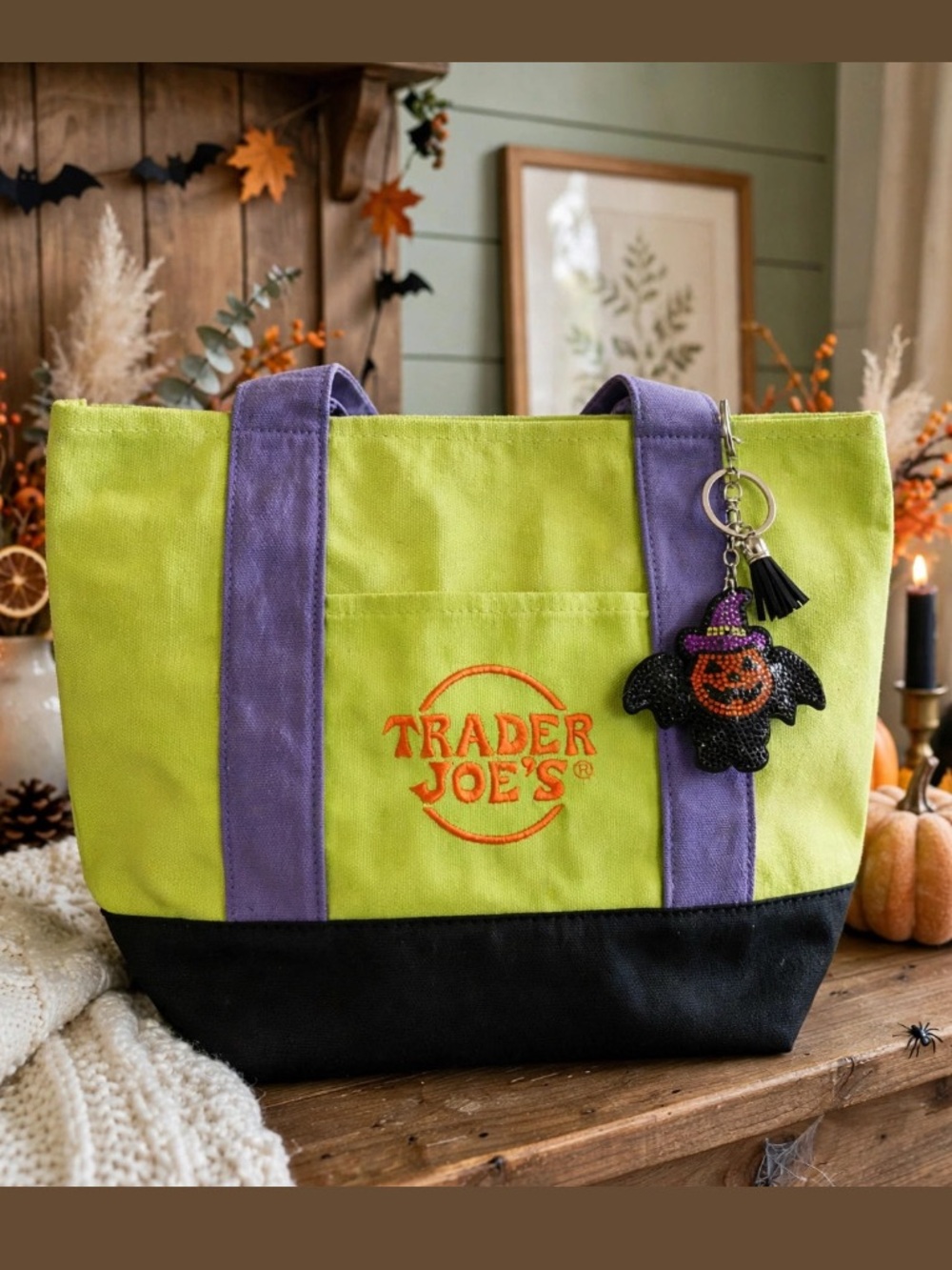 Trader Joe’s Halloween Green & Purple Canvas mini tote